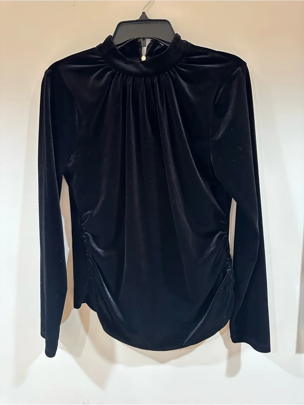 MICHAEL Michael Kors Black Velvet Ruched Mock Neck Top